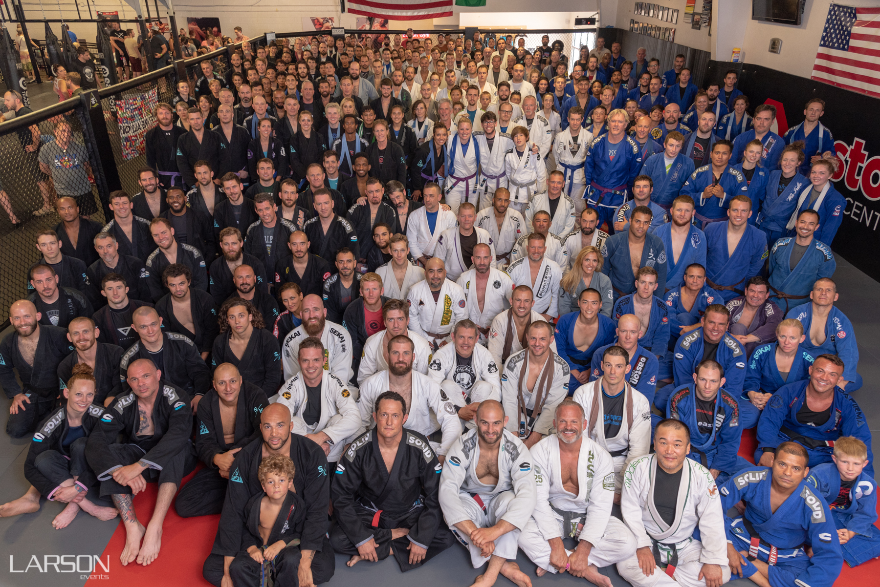 Over 200 Easton BJJ students and instructors in gi at the belt promotion 2018.