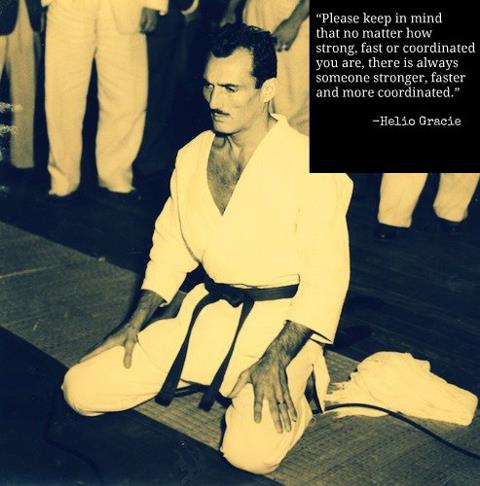 A young Helio Gracie kneels at the edge of a BJJ mat.