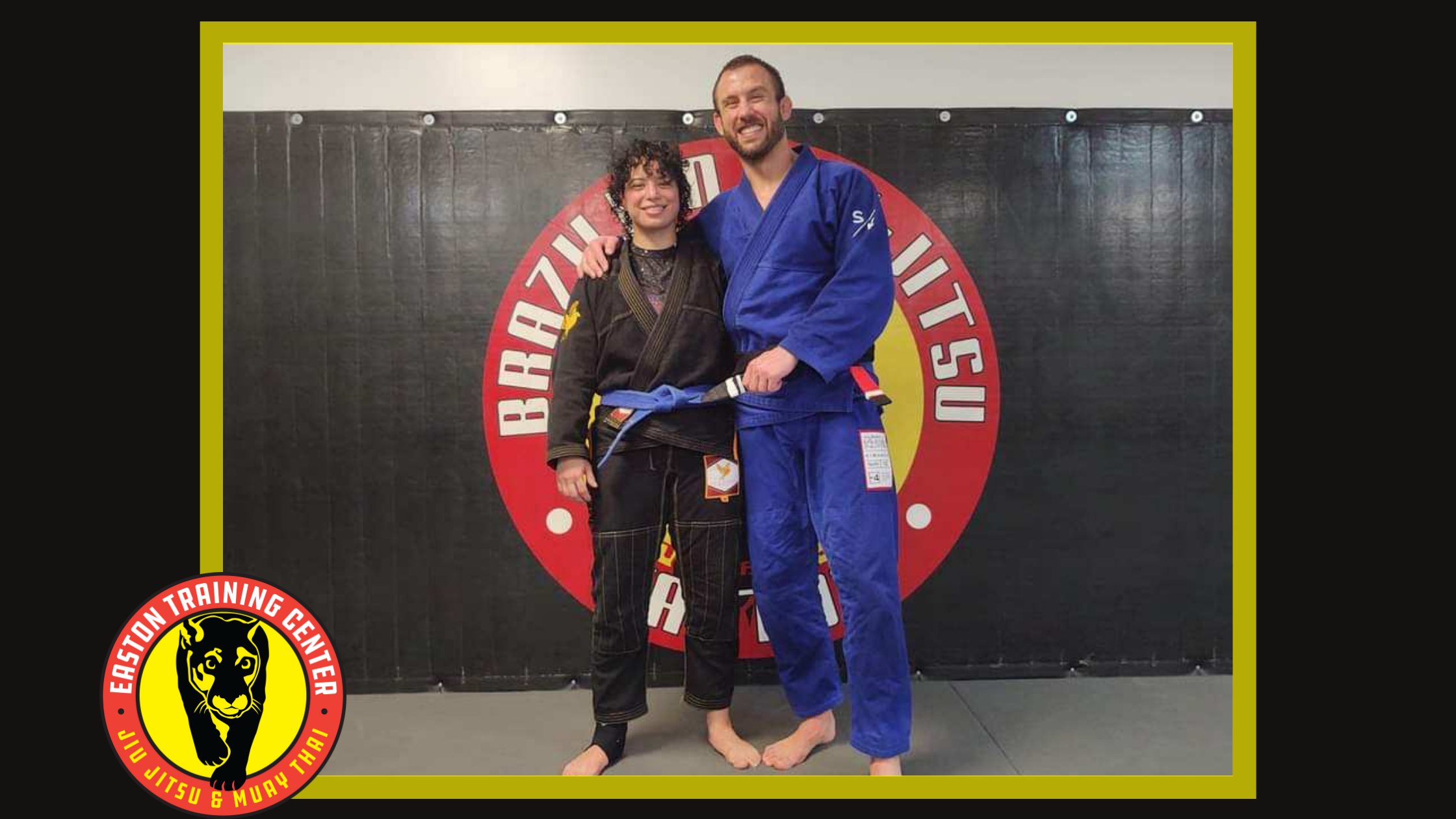 bjj blue belt poses with bjj black belt instructor