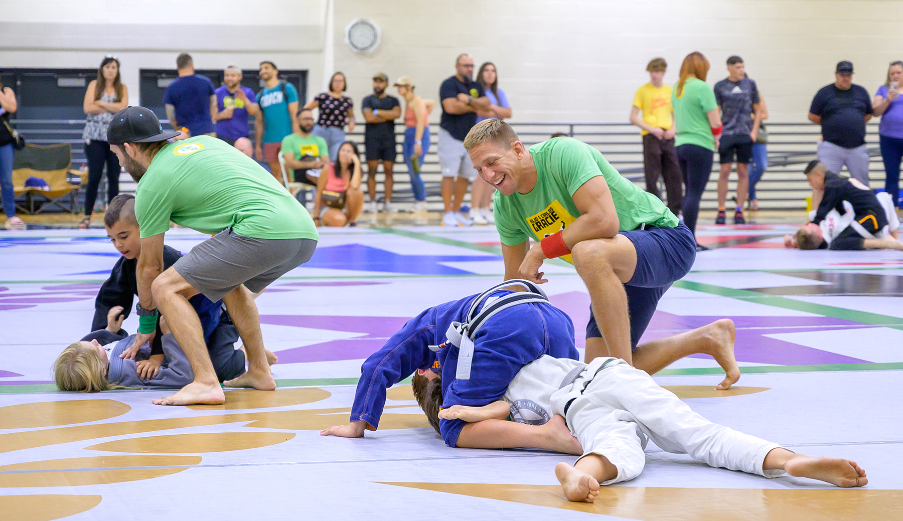 An image of two boys during a Jiu-Jitsu competition named "Easton Open", which is for all Easton martial arts academies in the state of Colorado.