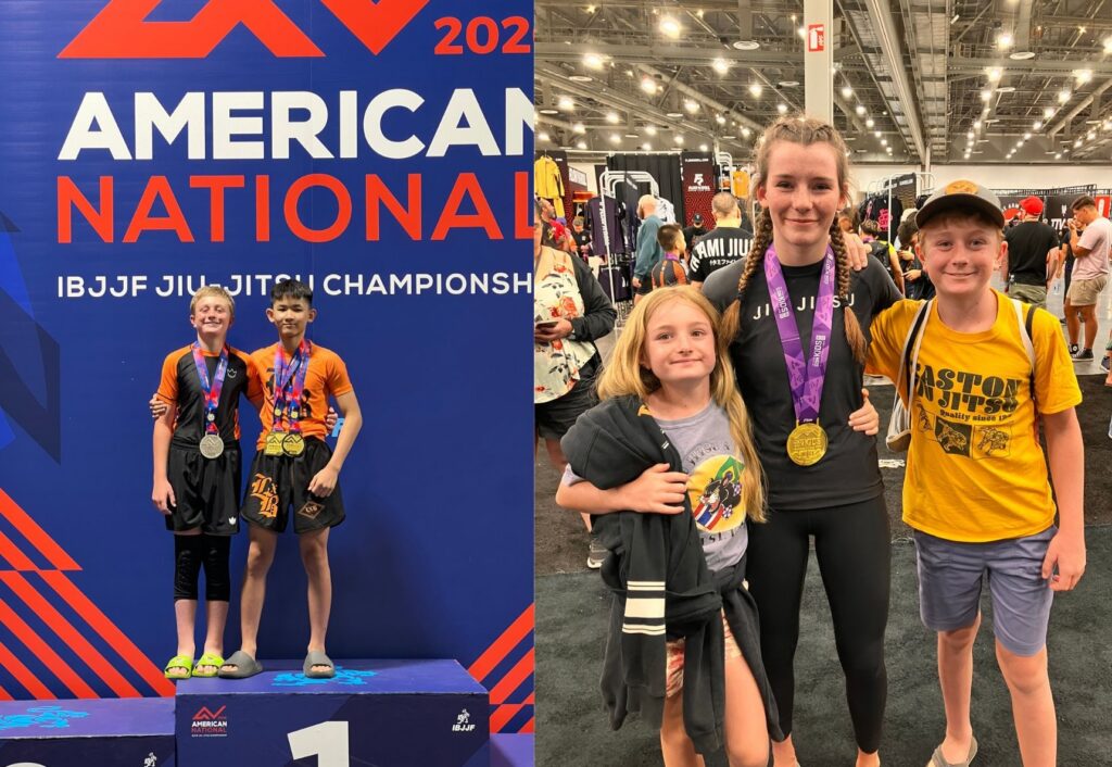 Easton youth competitors traveling to compete in brazilian jiu jitsu show off their medals