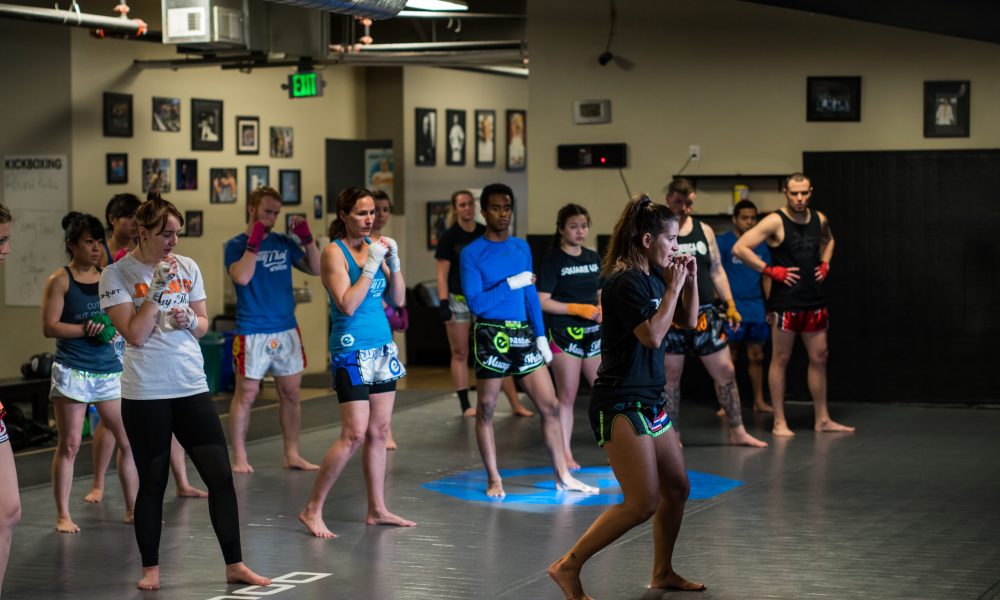 Tiffany Timebomb van Soest leading shadowboxing at her Boulder seminar