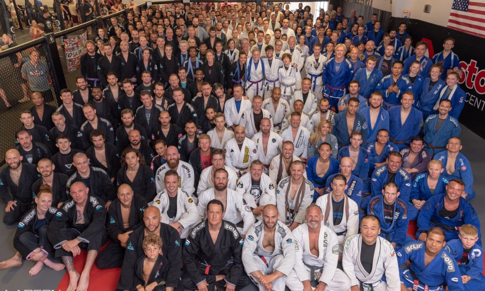 Over 200 Easton BJJ students and instructors in gi at the belt promotion 2018.